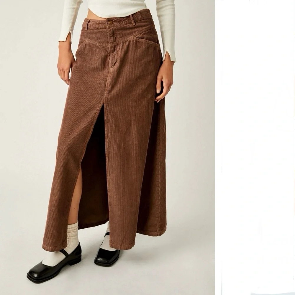 Free People Brown Corduroy Maxi Skirt
